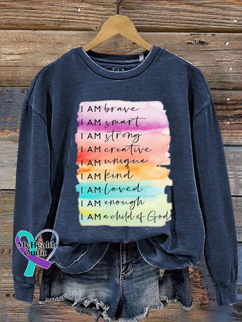 I Am Brave A Child Of God Kids Positive Affirmation Love Print Casual Sweatshirt Blue / S