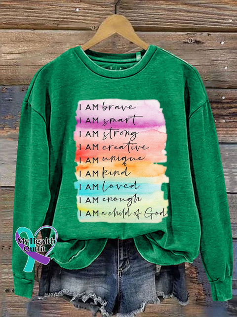 I Am Brave A Child Of God Kids Positive Affirmation Love Print Casual Sweatshirt Green / S