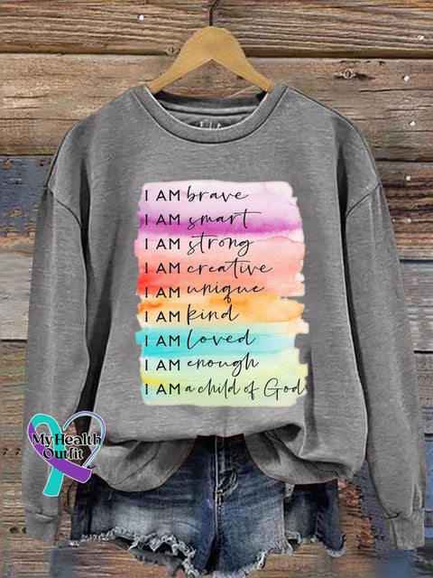 I Am Brave A Child Of God Kids Positive Affirmation Love Print Casual Sweatshirt Grey / S
