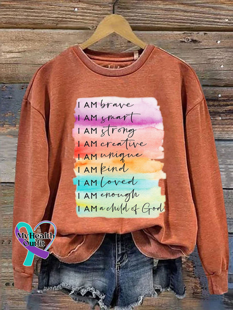 I Am Brave A Child Of God Kids Positive Affirmation Love Print Casual Sweatshirt Orange / S