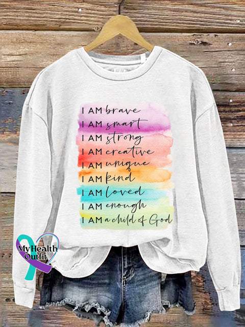 I Am Brave A Child Of God Kids Positive Affirmation Love Print Casual Sweatshirt White / S