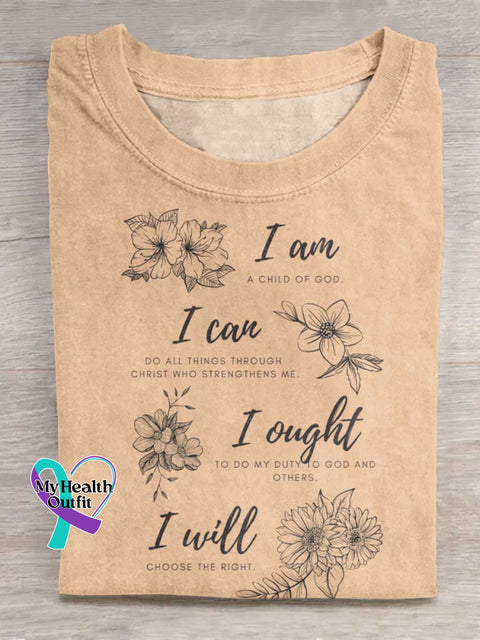 I Am I Can I Ought I Will Art Print Casual Cotton T-shirt LightKhaki / S