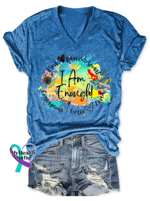 I Am Enough Print T-Shirt Blue / S