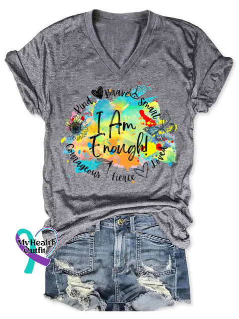 I Am Enough Print T-Shirt Grey / S