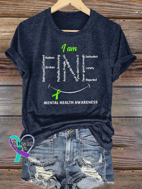 I Am FINE Green Ribbon MENTAL HEALTH AWARENESS T-shirt Blue / S