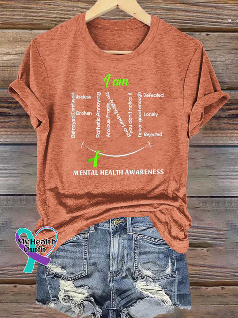 I Am FINE Green Ribbon MENTAL HEALTH AWARENESS T-shirt Orange / S