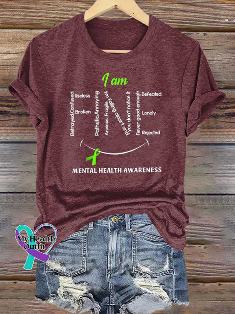 I Am FINE Green Ribbon MENTAL HEALTH AWARENESS T-shirt Red / S