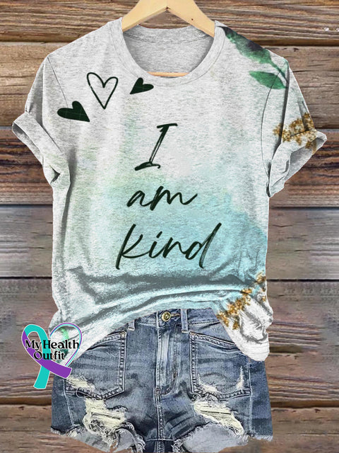 I Am Kind Printed Casual Round Neck Short Sleeve T-Shirt Multicolor / S