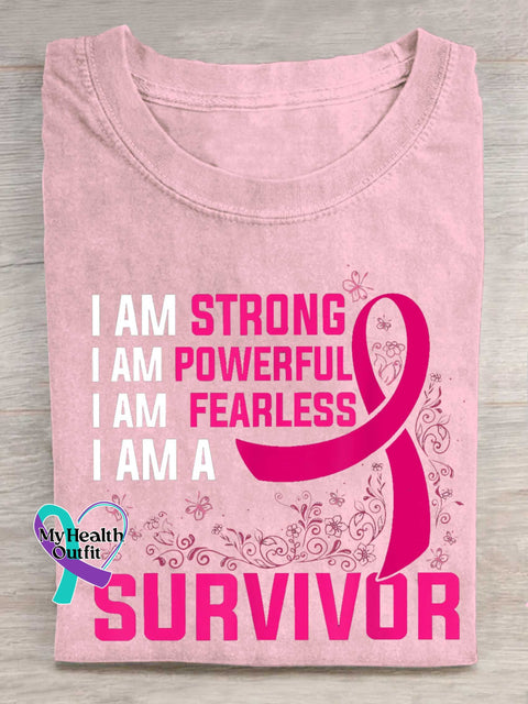 I AM STRONG I AM POWERFUL I AM FEARLESS I AM A SURVIVOR Breast Cancer Awareness T-shirt LightPink / S