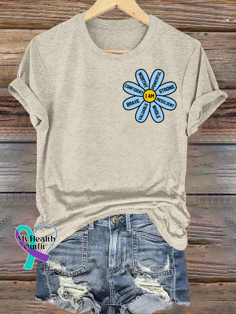 I Am Worthy I Am Powerful Printed Casual Crew Neck Short Sleeve T-Shirt Beige / S