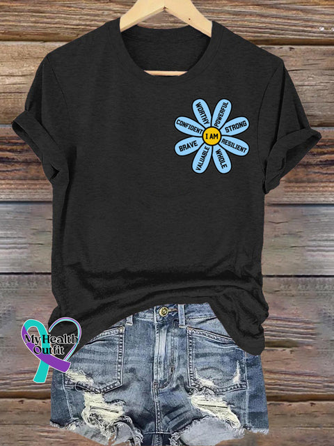 I Am Worthy I Am Powerful Printed Casual Crew Neck Short Sleeve T-Shirt Black / S