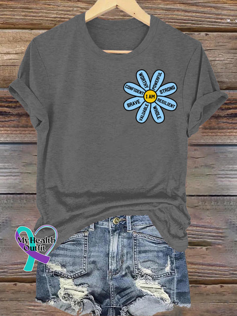 I Am Worthy I Am Powerful Printed Casual Crew Neck Short Sleeve T-Shirt Grey / S