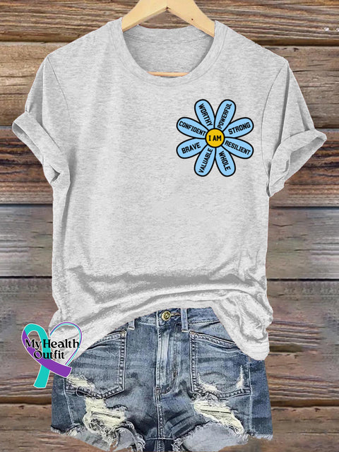 I Am Worthy I Am Powerful Printed Casual Crew Neck Short Sleeve T-Shirt White / S