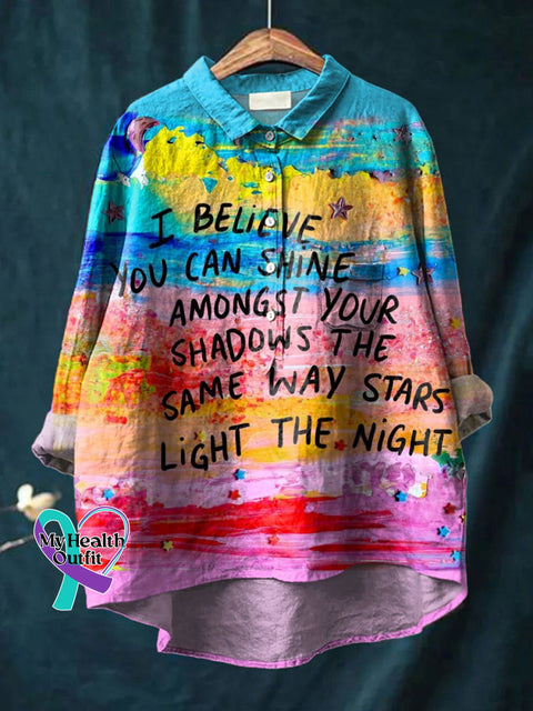 I Believe You Can Shine Art Print Casual Cotton And Linen Shirt Multicolor / S