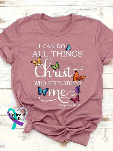 I Can Do All Things Christ Who Strengthens Me Art Print Casual T-Shirt Pink / S