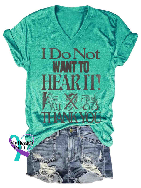 I Do not to Hear It! Art V-neck Casual T-Shirt Green / S