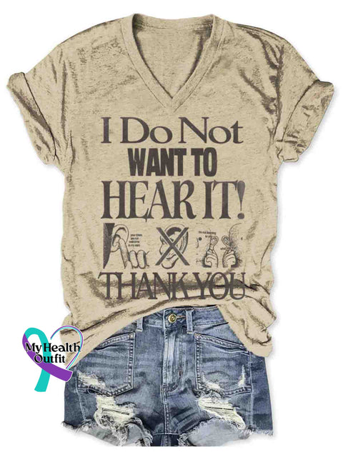 I Do not to Hear It! Art V-neck Casual T-Shirt Khaki / S