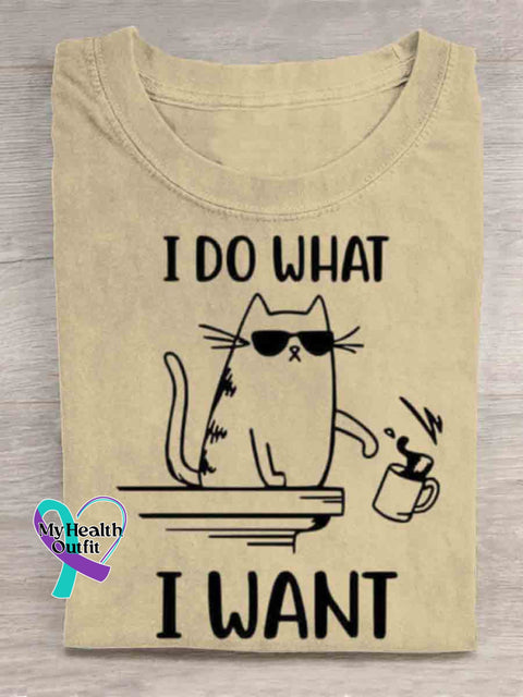 I Do What I Want Cat Art T shirt Apricot / S