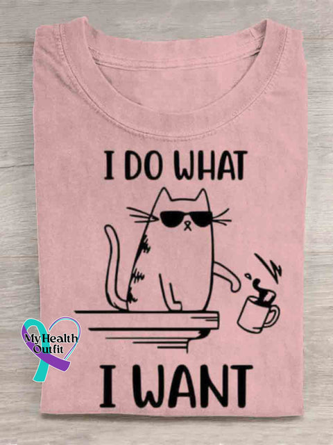 I Do What I Want Cat Art T shirt Pink / S