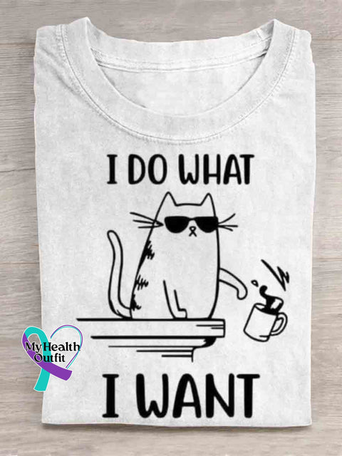 I Do What I Want Cat Art T shirt White / S