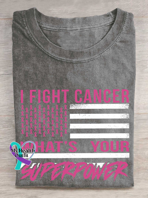 I FIGHT CANCER WHAT’S YOUR SUPERPOWER Breast Cancer Awareness T-shirt Grey / S