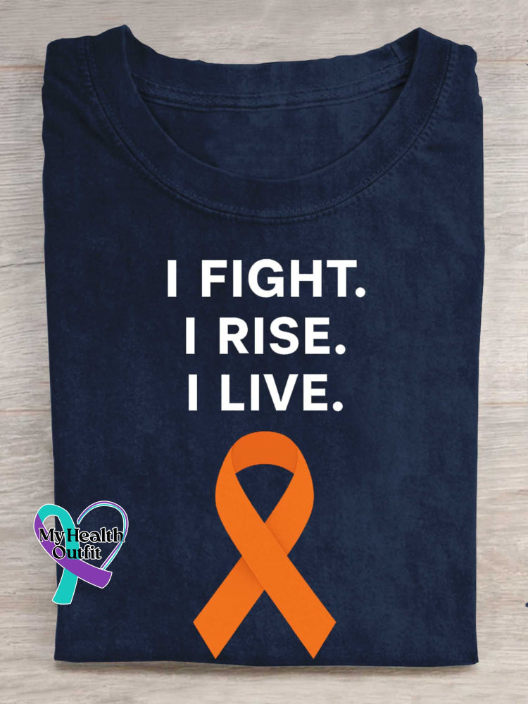 I Fight. I Rise. I Live. Multiple Sclerosis Awareness Print T-shirt Blue / S