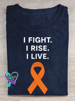 I Fight. I Rise. I Live. Multiple Sclerosis Awareness Print T-shirt Blue / S