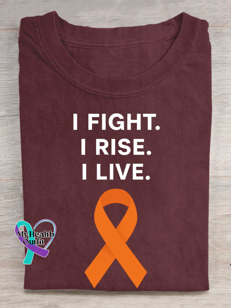I Fight. I Rise. I Live. Multiple Sclerosis Awareness Print T-shirt Red / S