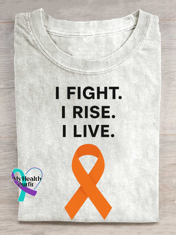 I Fight. I Rise. I Live. Multiple Sclerosis Awareness Print T-shirt White / S
