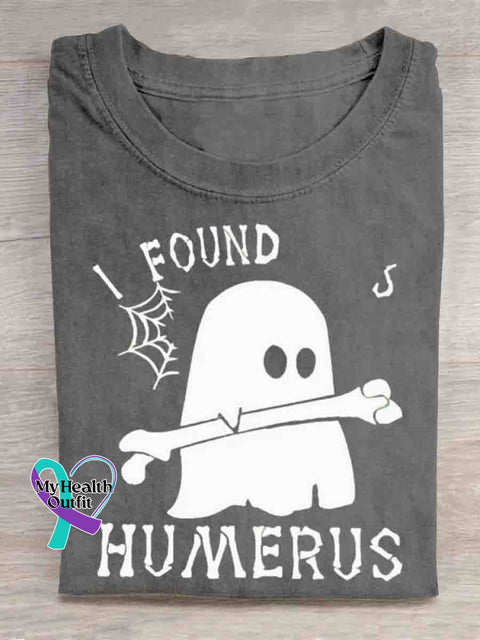 I Found Humerus Funny Ghost Art Print T-shirt Grey / S