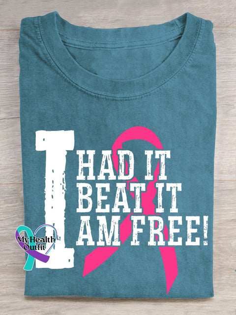 I HAD IT BEAT IT AM FREE Breast Cancer Awareness Pink Ribbon T-shirt Blue / S