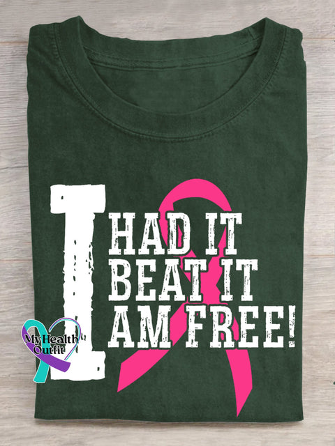 I HAD IT BEAT IT AM FREE Breast Cancer Awareness Pink Ribbon T-shirt Green / S