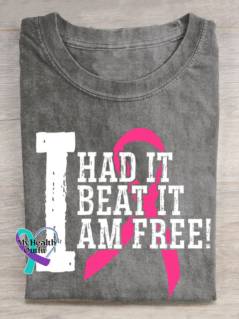 I HAD IT BEAT IT AM FREE Breast Cancer Awareness Pink Ribbon T-shirt Grey / S