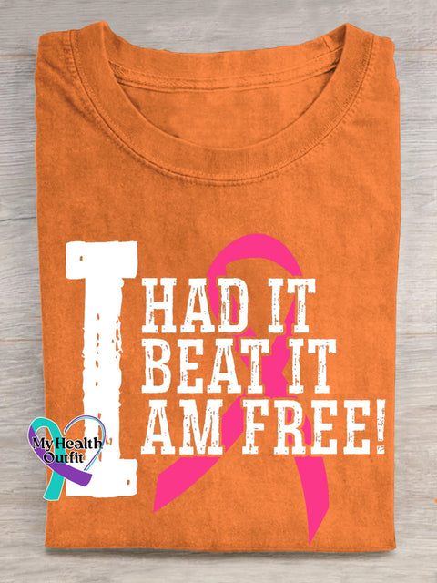 I HAD IT BEAT IT AM FREE Breast Cancer Awareness Pink Ribbon T-shirt Orange / S