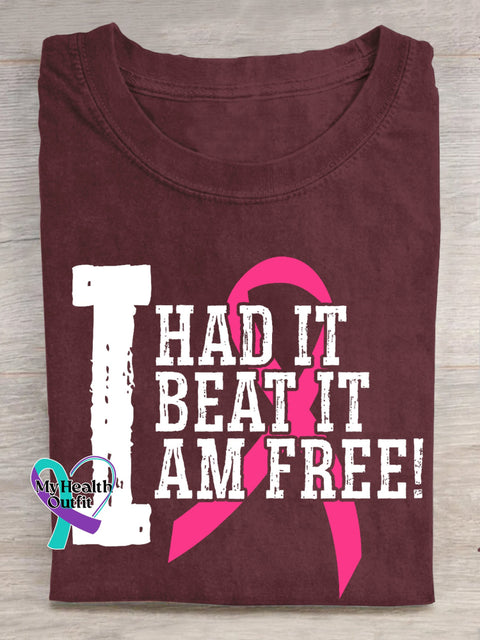 I HAD IT BEAT IT AM FREE Breast Cancer Awareness Pink Ribbon T-shirt Red / S