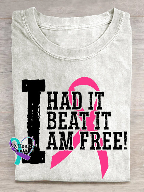 I HAD IT BEAT IT AM FREE Breast Cancer Awareness Pink Ribbon T-shirt White / S
