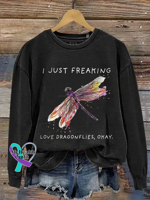 I Just Freaking Love Dragonflies Okay Print Casual Sweatshirt Black / S