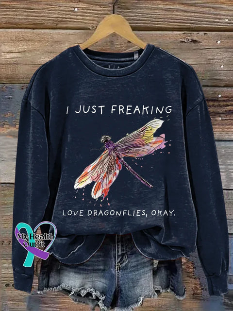 I Just Freaking Love Dragonflies Okay Print Casual Sweatshirt Blue / S