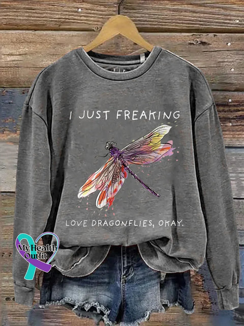I Just Freaking Love Dragonflies Okay Print Casual Sweatshirt Grey / S