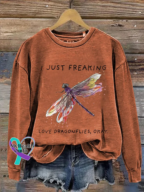I Just Freaking Love Dragonflies Okay Print Casual Sweatshirt Orange / S