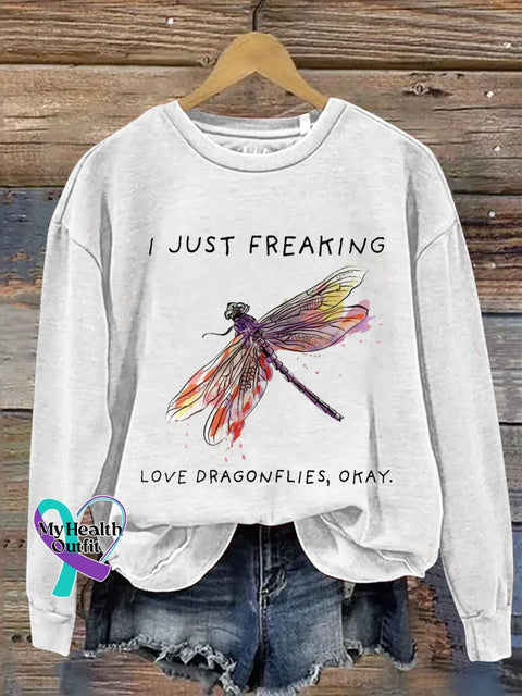 I Just Freaking Love Dragonflies Okay Print Casual Sweatshirt White / S