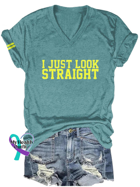 I Just Look Straight Lgbt Art Print Casual T-Shirt Blue Green / S