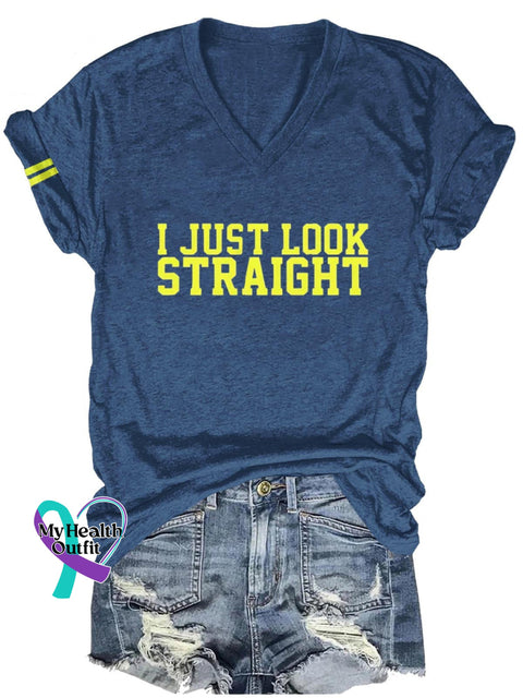 I Just Look Straight Lgbt Art Print Casual T-Shirt Navy Blue / S
