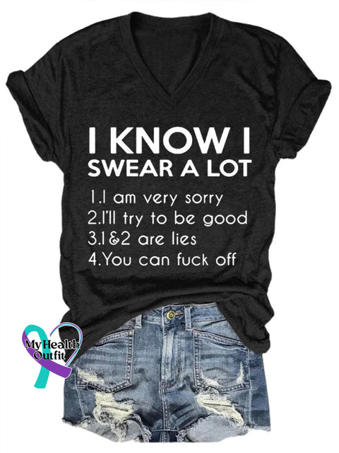 I Know Swear A Lot Art Print Casual T-Shirt Black / S