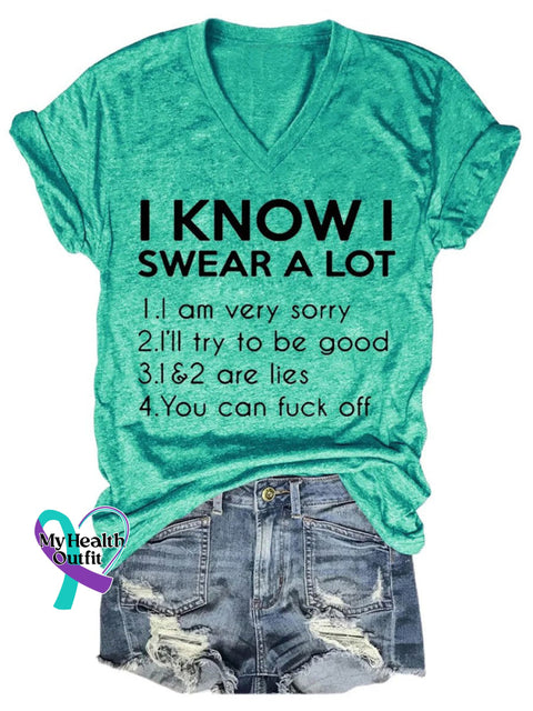 I Know Swear A Lot Art Print Casual T-Shirt Green / S