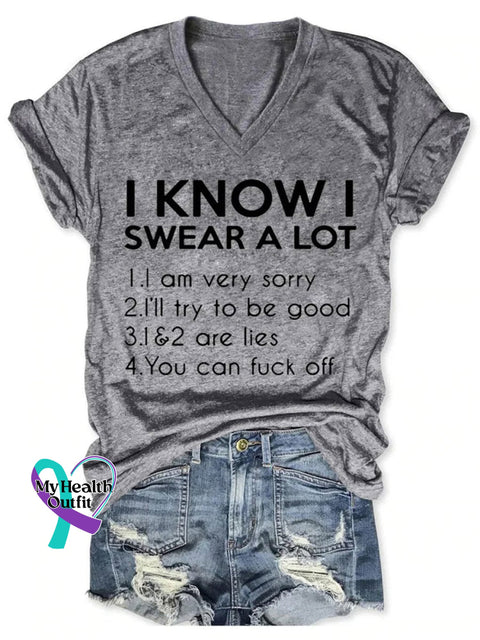 I Know Swear A Lot Art Print Casual T-Shirt Grey / S