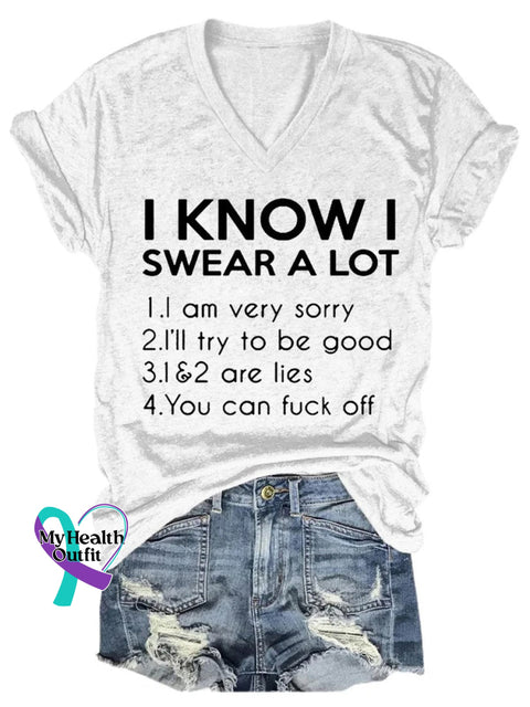 I Know Swear A Lot Art Print Casual T-Shirt White / S