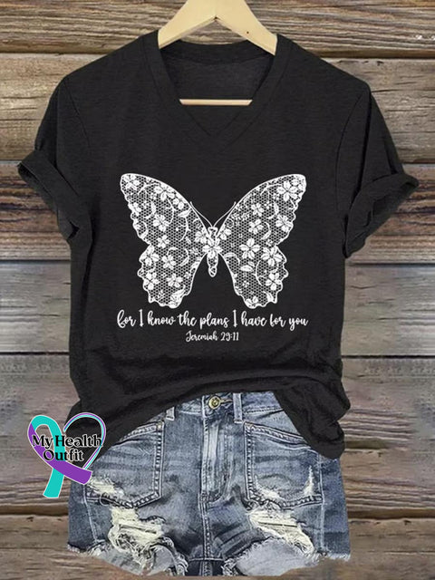 I Know The Plans I Have For You Art Print V-neck Casual T-Shirt Black / S