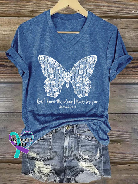 I Know The Plans I Have For You Art Print V-neck Casual T-Shirt Blue / S