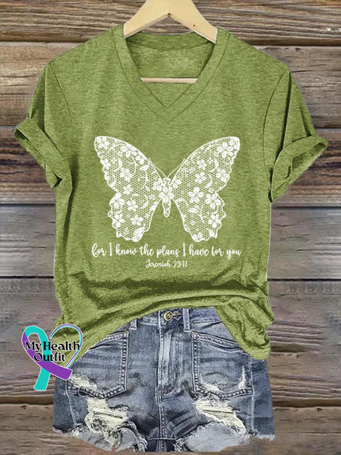 I Know The Plans I Have For You Art Print V-neck Casual T-Shirt Green / S